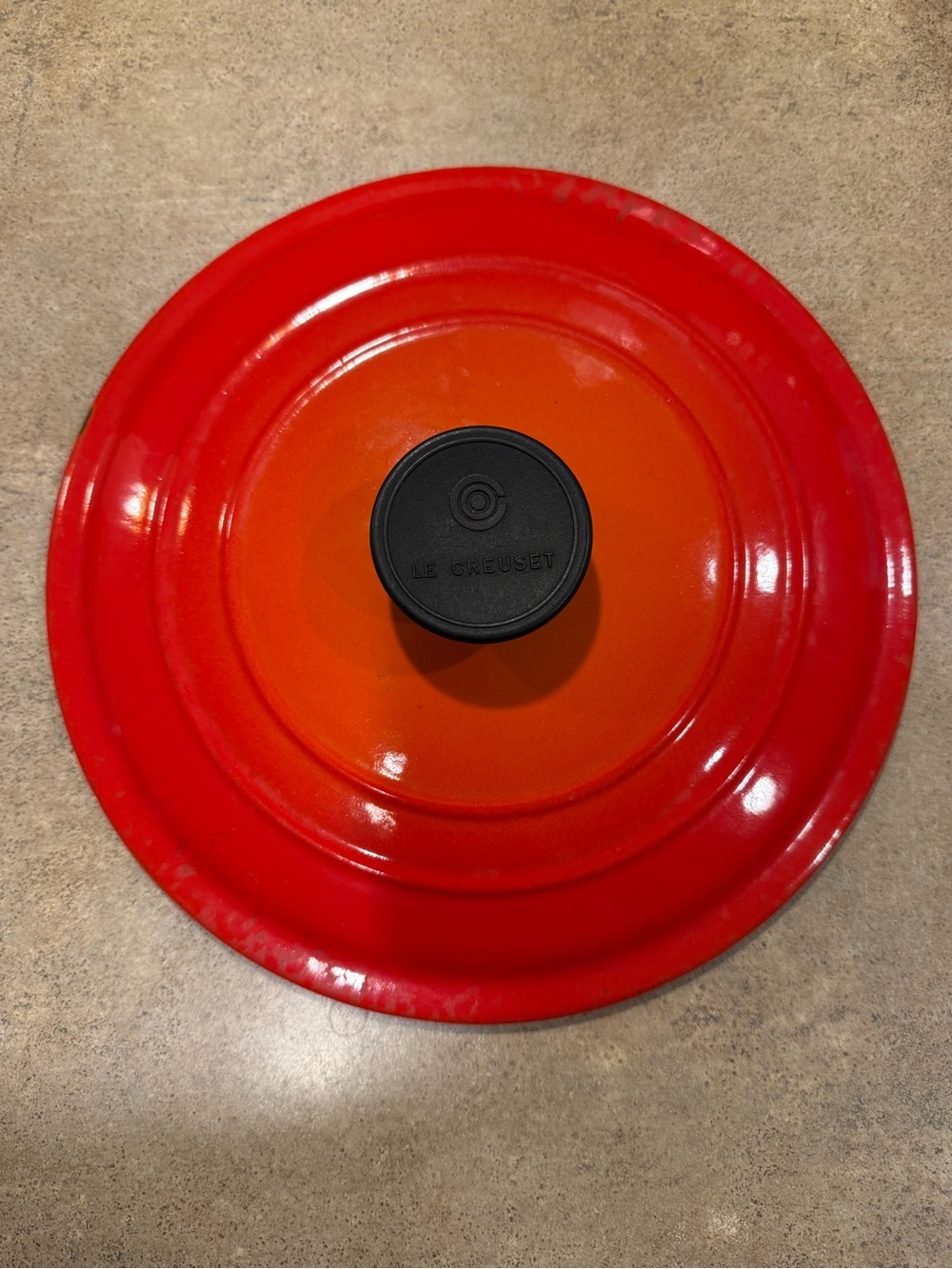Vintage Le Creuset "E" Flame Orange Enamel Cast Iron 10" Lid Only